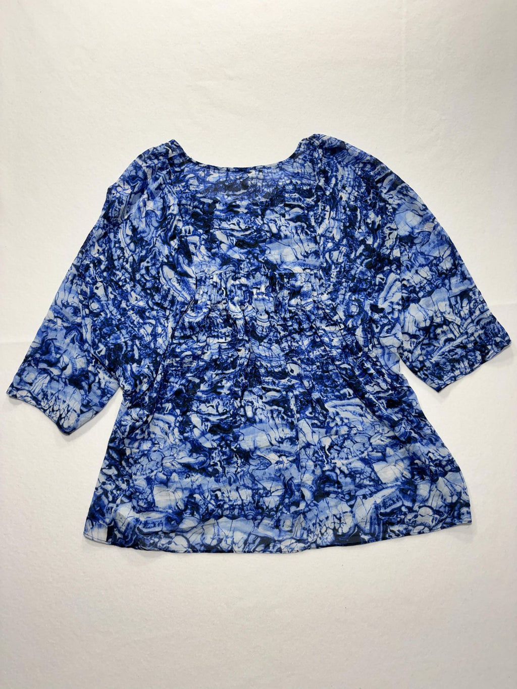 Michael Kors Blouse Womens XL Blue Geometric 3/4 Sleeve Tunic Top