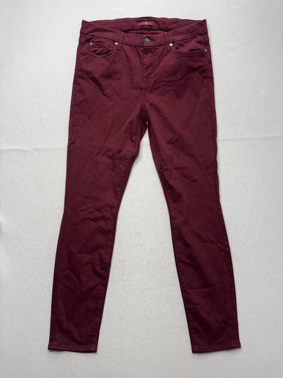 7 For All Mankind Jeans Womens 30 Red Burgundy Skinny Mid Rise Stretch 30x27.5