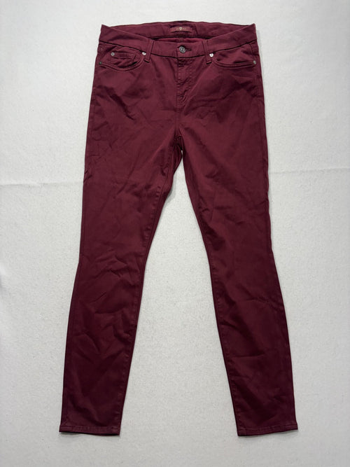 7 For All Mankind Jeans Womens 30 Red Burgundy Skinny Mid Rise Stretch 30x27.5