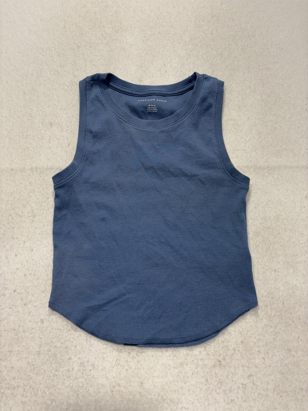 American Eagle Outfitters Tank Womens Medium Blue Crew Neck Ribbed Knit Basic