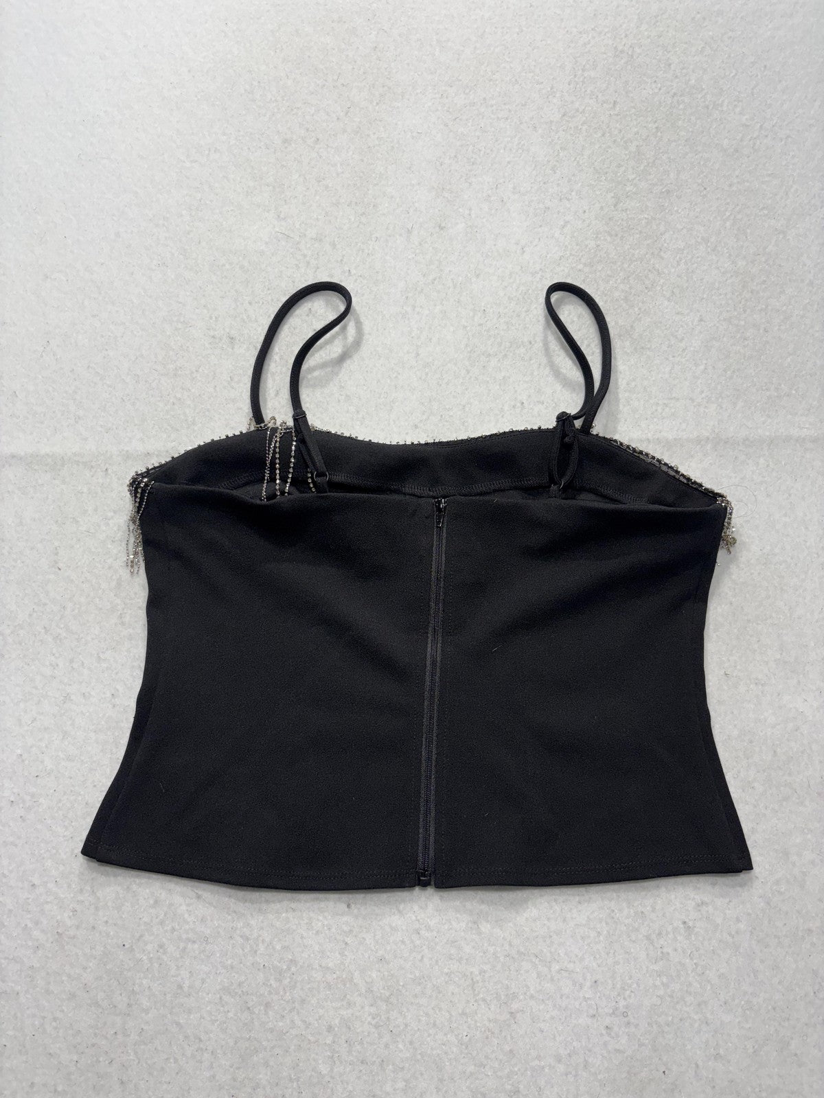 Sincerely Jules Tank Womens Medium Black Rhinestone Fringe Square Neck Cami