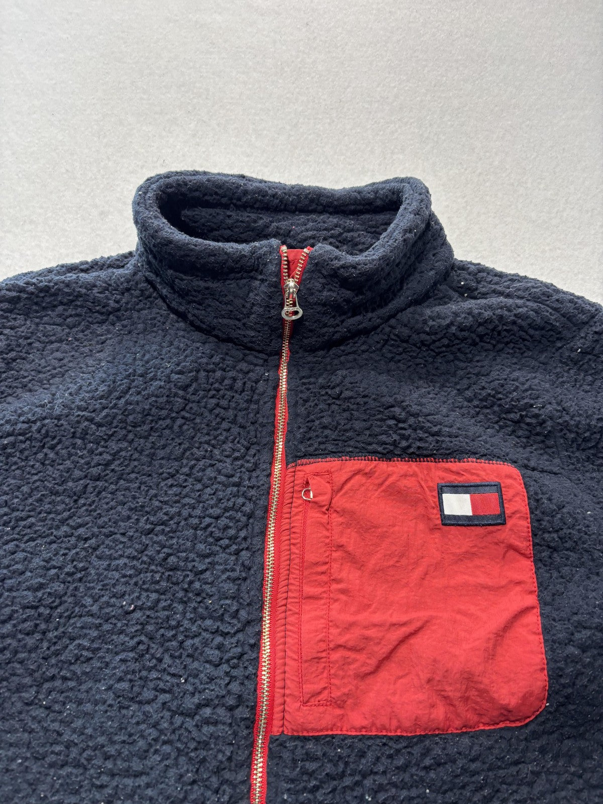 Tommy Hilfiger Jacket Mens Large Blue Sherpa Fleece Full Zip Outdoor Windbreaker