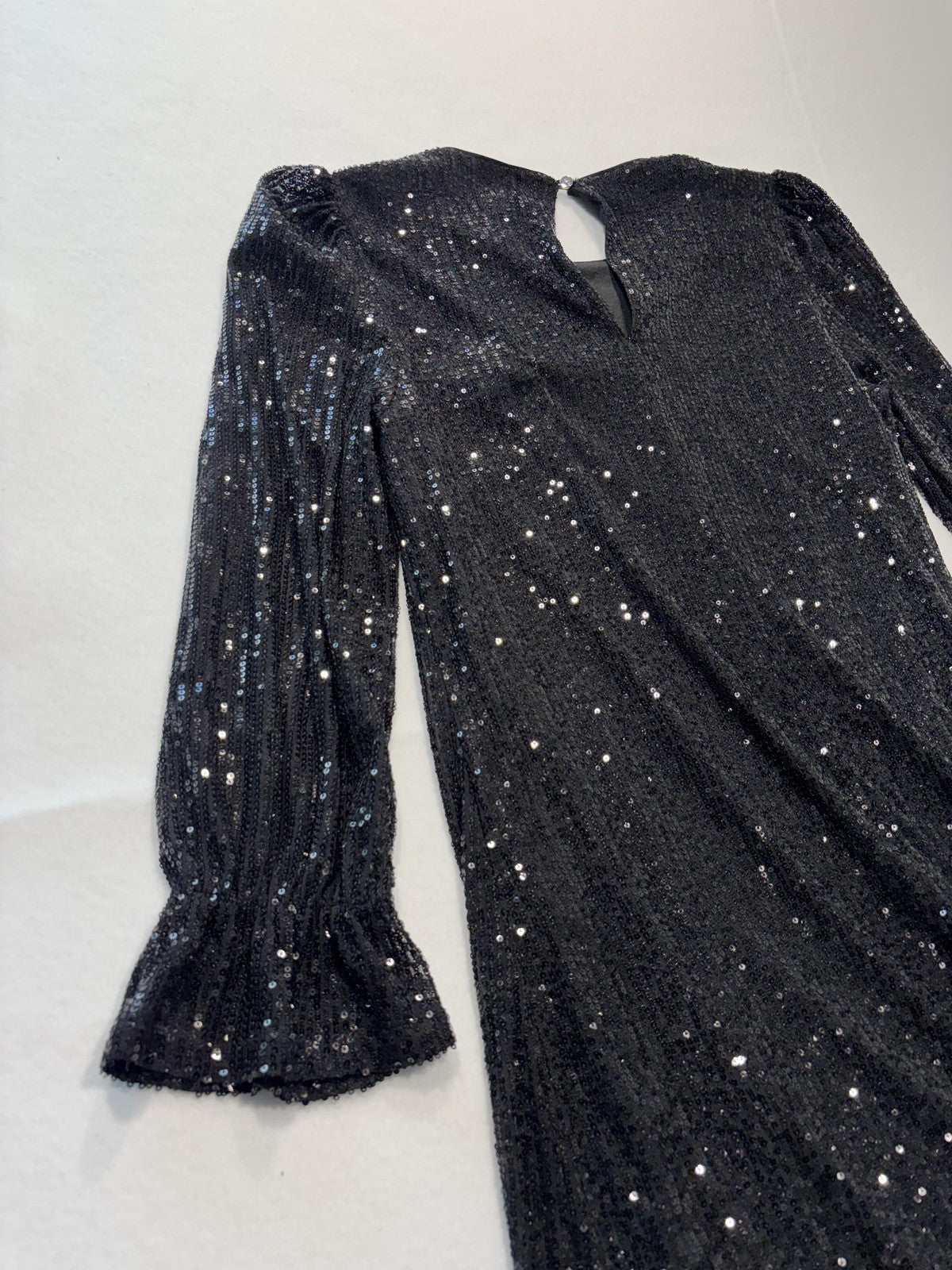 Maia Dress Womens 12 Black Sequin Mesh Long Sleeve Shift Party Cocktail Holiday