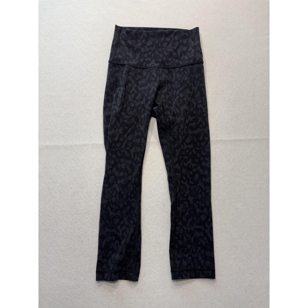 Lululemon Leggings Womens 4 Black Camo High Rise Cropped 23" Inseam Yoga Stretch