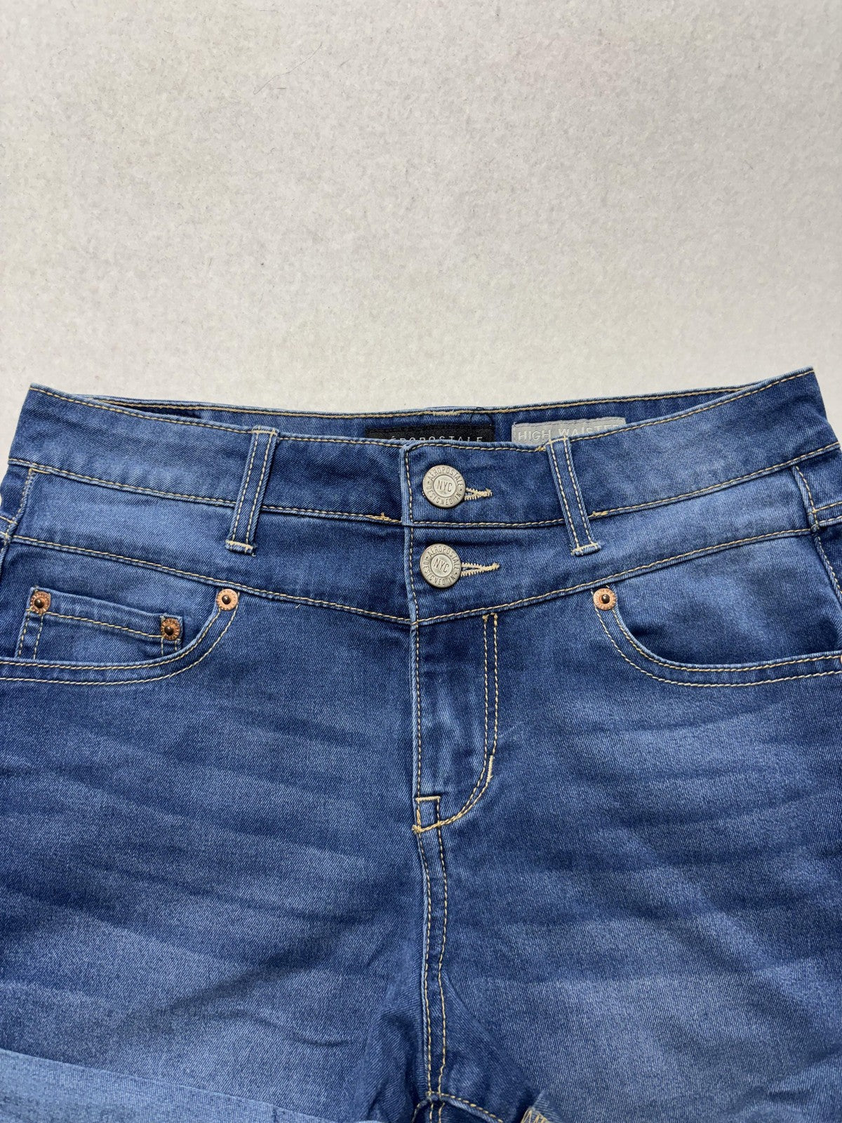 Aeropostale Shorts Womens 6 Blue High Waisted Shorty Cuffed Denim 5 Pocket