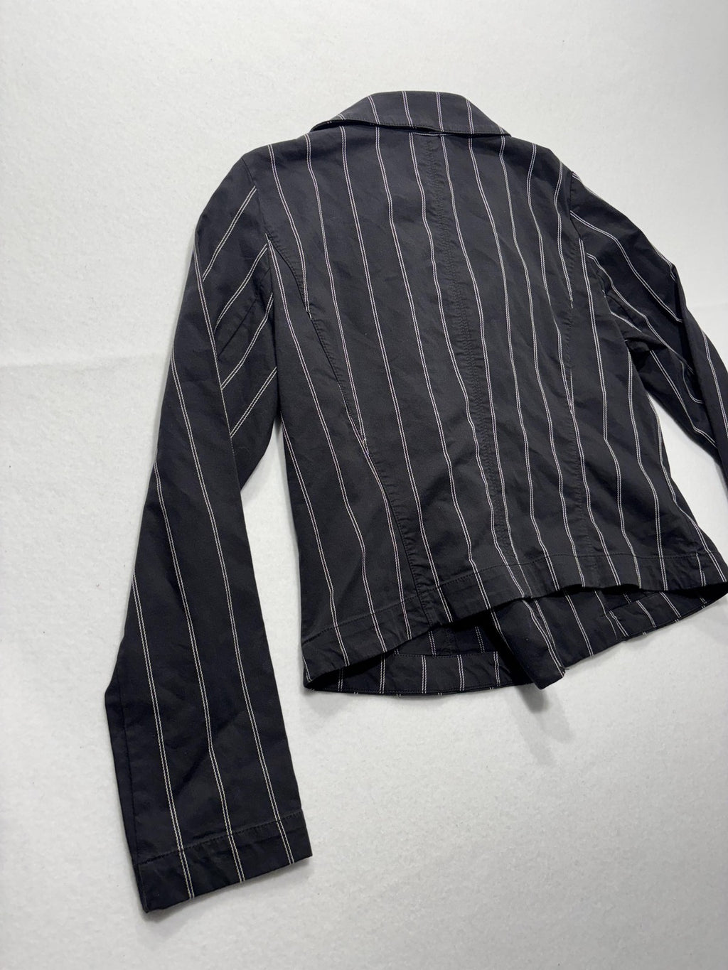 White House Black Market Moto Jacket Womens 12 Black Stripe Twill Zip Short