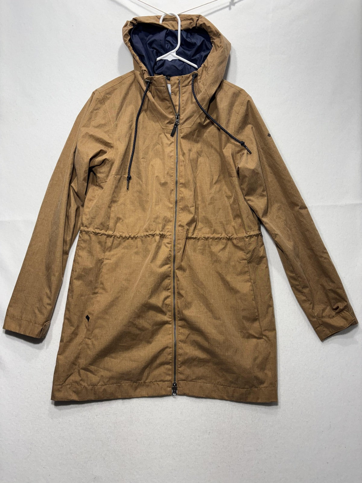 Columbia Omni-Tech Rain Coat Womens L Brown Hooded Waterproof Full Zip Twill