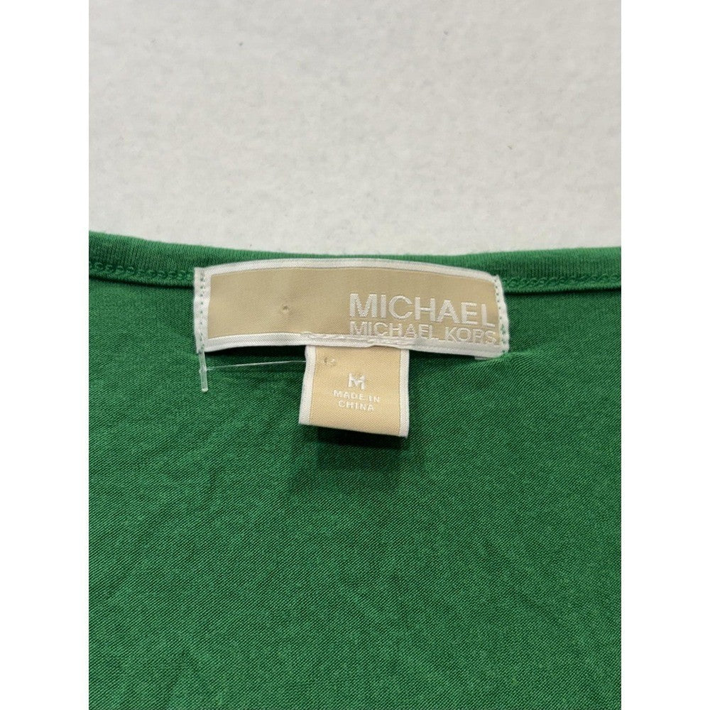 Michael Kors Top Womens Medium Green Cowl Neck 3/4 Sleeve Stretch Tunic Blouse