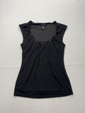 White House Black Market Tank Womens XXS Black Scoop Neck Pleated Lined Stretch