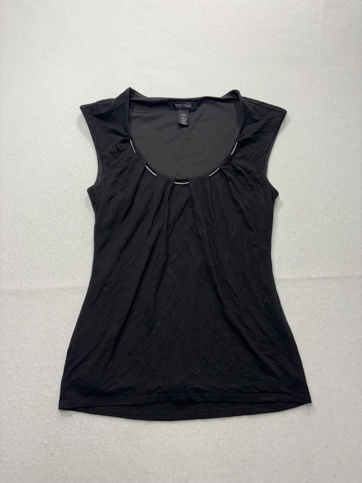 White House Black Market Tank Womens XXS Black Scoop Neck Pleated Lined Stretch