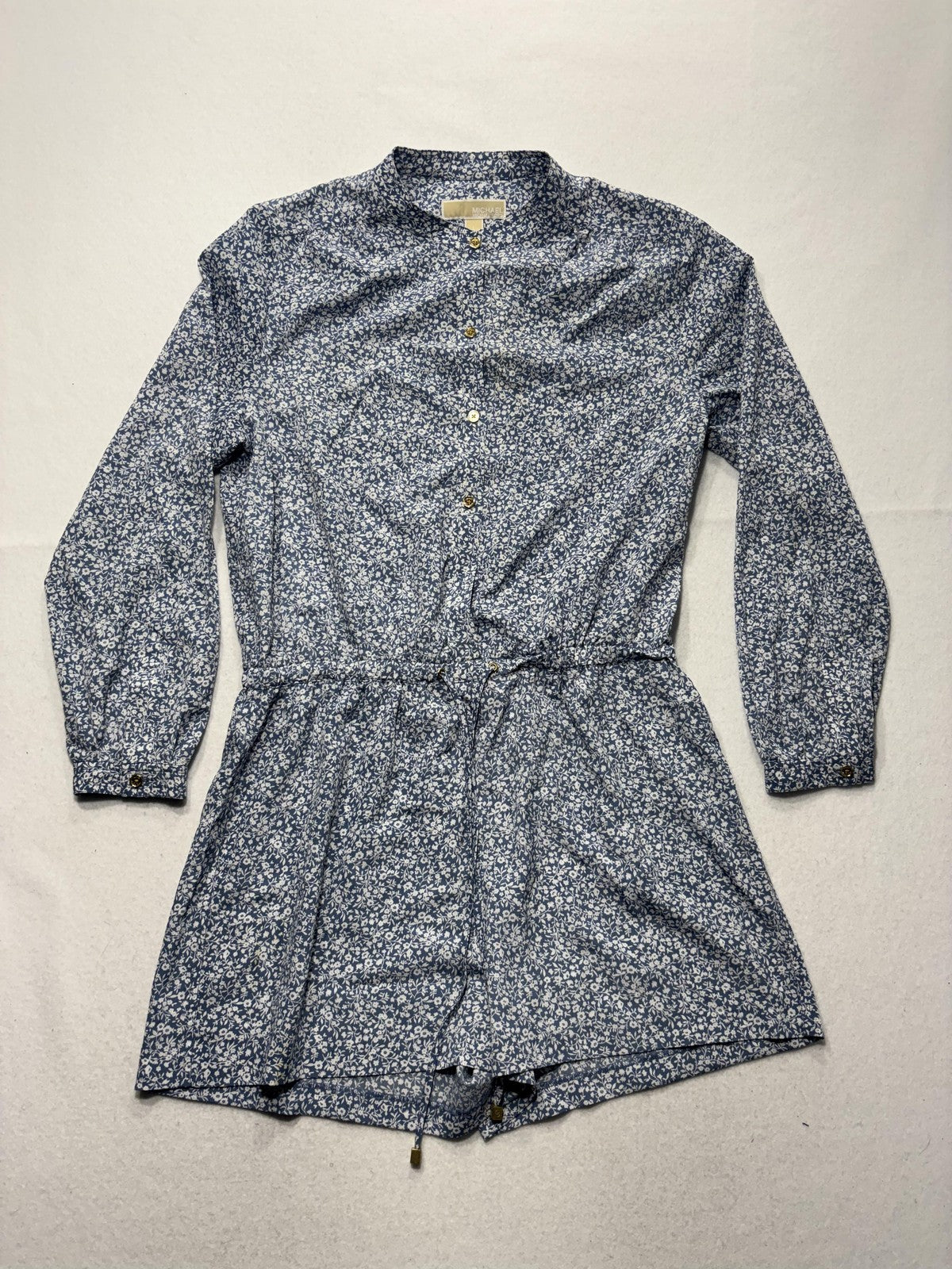 MICHAEL Michael Kors Romper Womens Large Blue Floral Long Sleeve Button Front