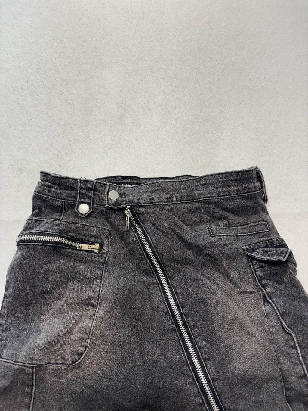 Charlotte Russe Gray Denim Cargo Utility Mini Skirt Juniors S Asymmetrical Zip