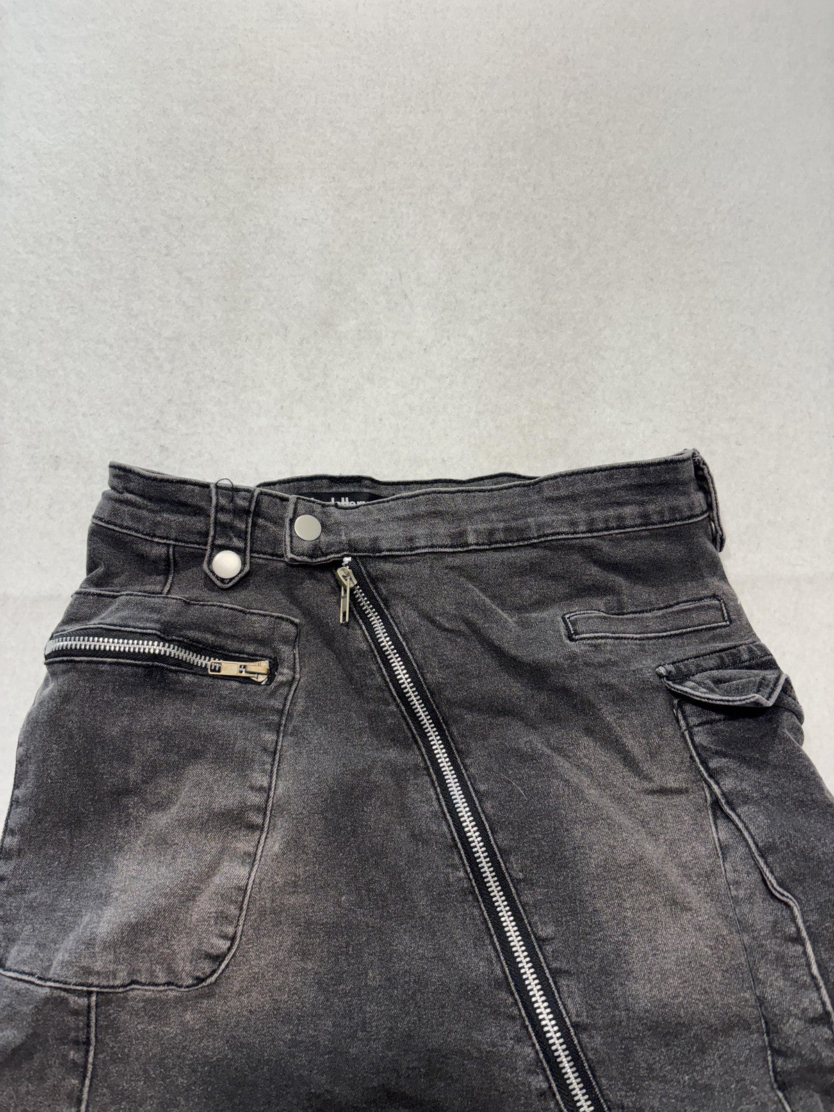 Charlotte Russe Gray Denim Cargo Utility Mini Skirt Juniors S Asymmetrical Zip