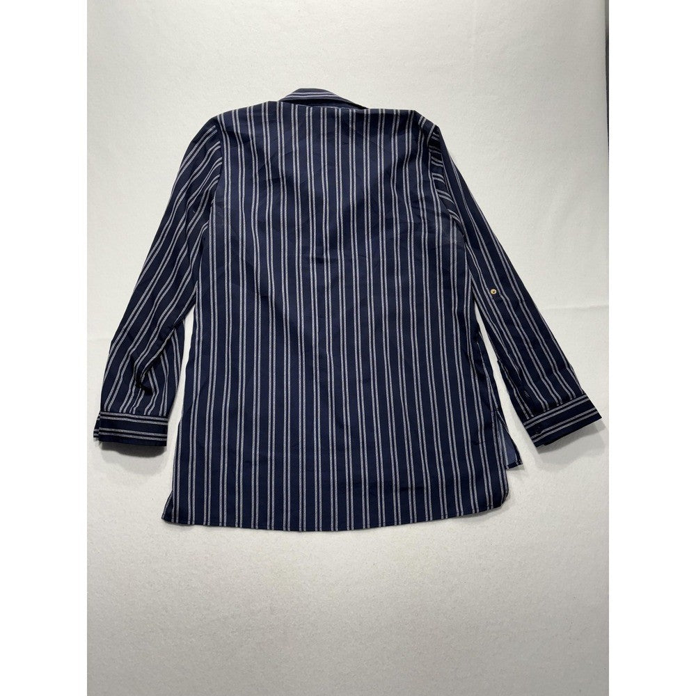 MICHAEL Michael Kors Blouse Womens Large Blue Stripe Zip Tunic Long Sleeve Top