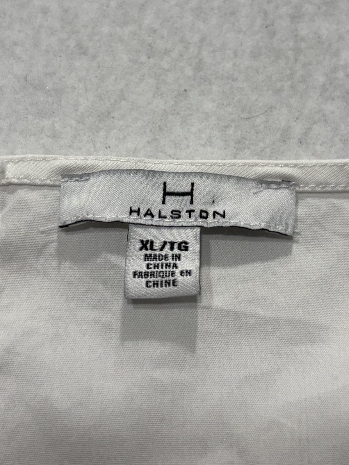 Halston Blouse Womens XL White Scoop Neck 3/4 Ruffle Bell Sleeve Zip Back Top
