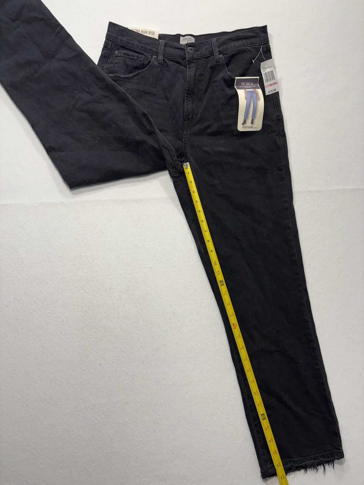 Kensie Jeans Womens 10/30 Gray Charcoal Wash High Rise Slim Straight Raw Hem
