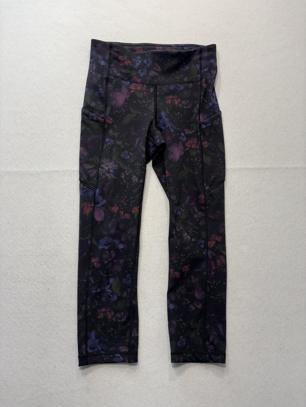 Lululemon Leggings Womens 4 Black Floral High Rise Pocket Ankle Stretch Athletic