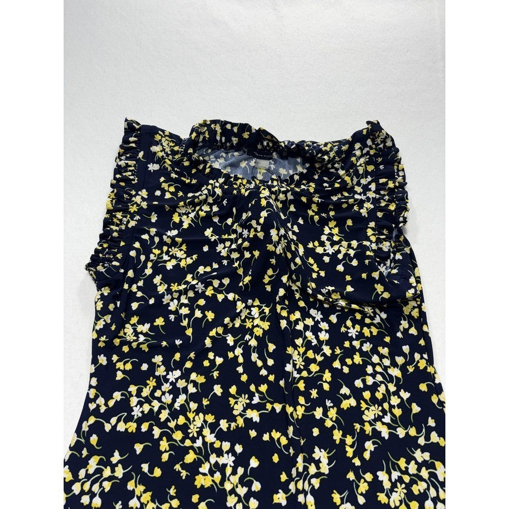 Tommy Hilfiger Womens 6 Blue Floral Ruffle Scoop Neck A-Line Dress A22J1LVY