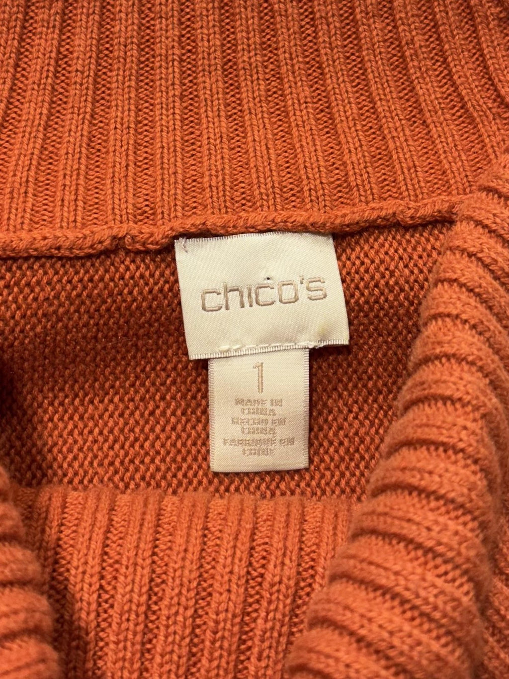 Chico's Sweater Womens 1 Orange Cowl Neck Long Sleeve Knit Relaxed Pullover