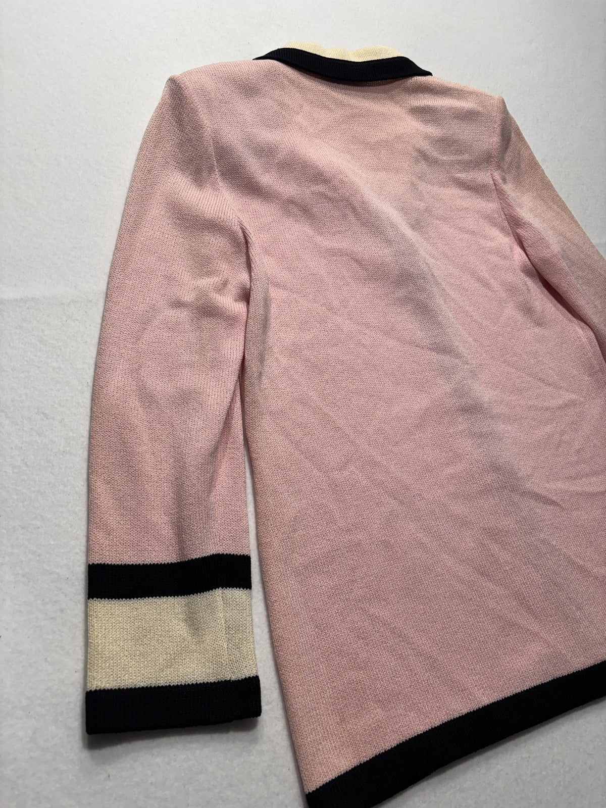 St. John Sweater Womens 6 Pink Collared Button Front Long Knit Cardigan