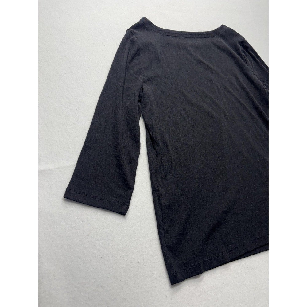 Chico's Shirt Womens 2 Black Boat Neck 3/4 Sleeve Cotton Jersey Tee Casual Top