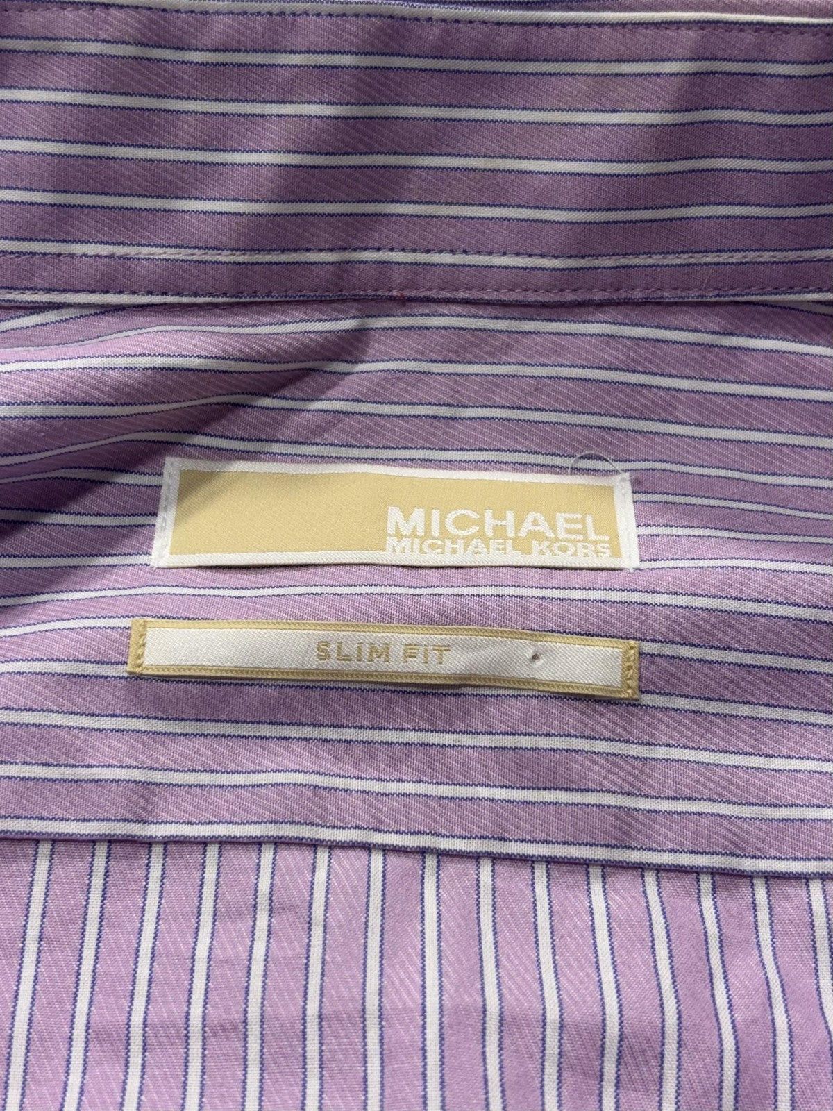 MICHAEL Michael Kors Dress Shirt Mens Large Purple Striped Long Sleeve Slim Fit