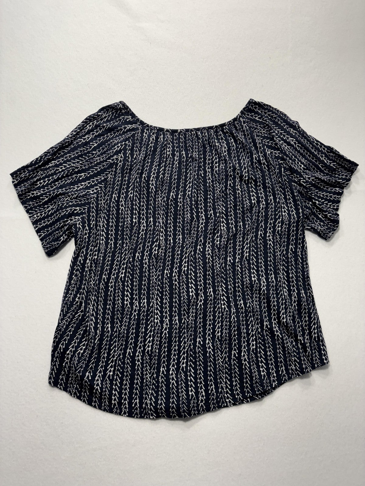 Lucky Brand Blouse Womens XL Blue Geometric Scoop Neck Flutter Sleeve Jersey Top