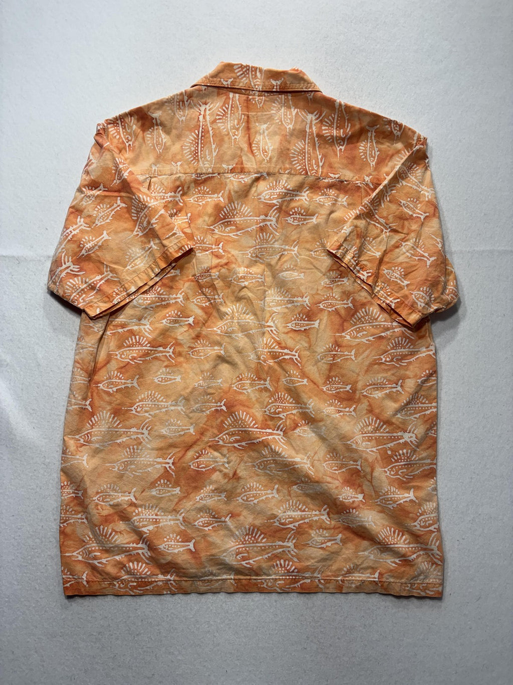 Columbia Shirt Mens Large Orange Fish Print Short Sleeve Button Up Hawaiian