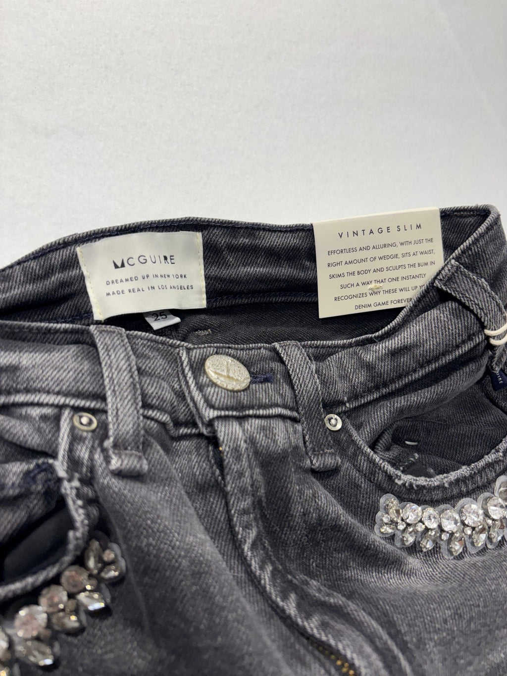 McGuire Bellwoods Vintage Slim Jeans Womens 25 Gray Beaded Rhinestone 25x30