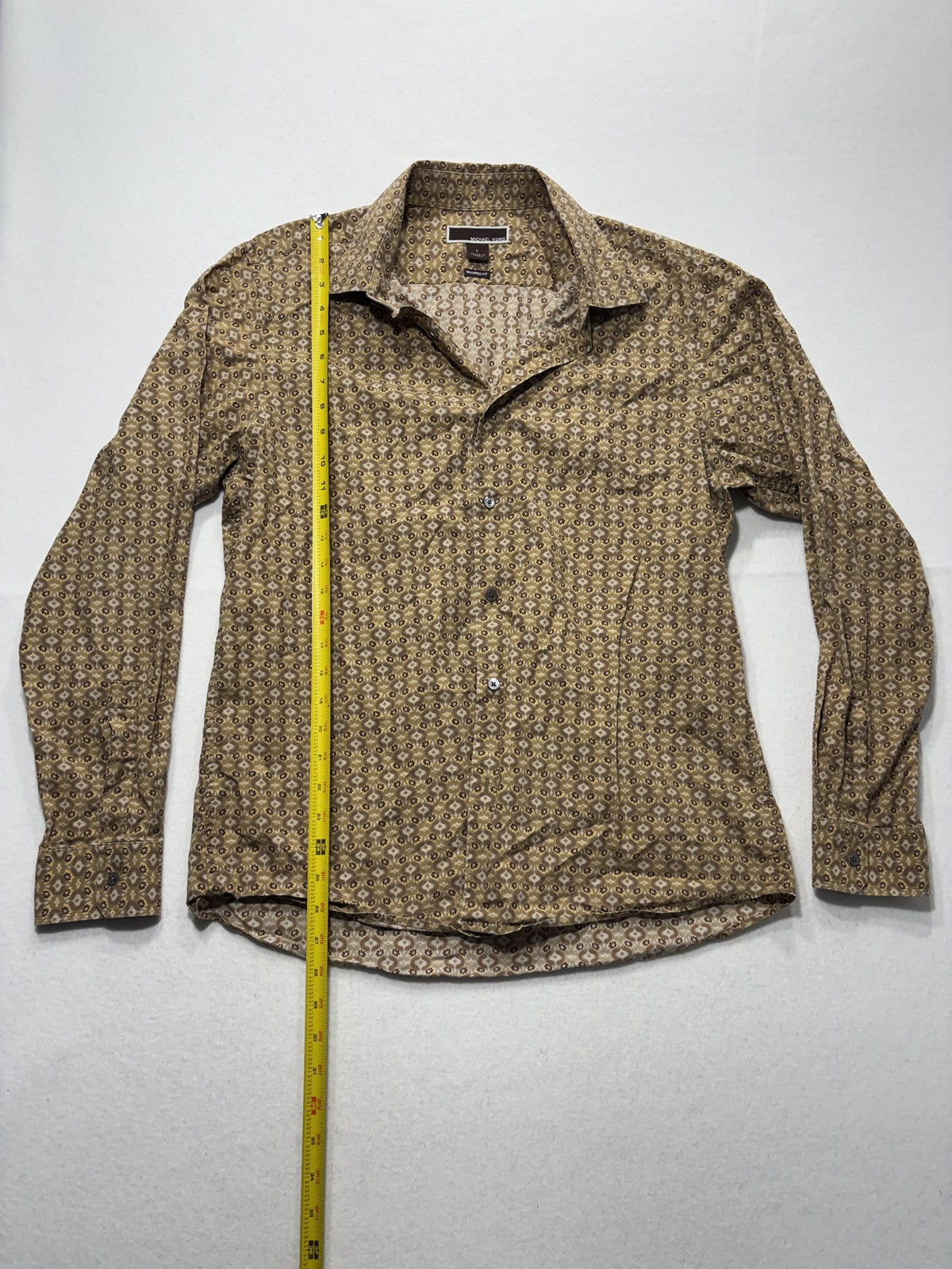 Michael Kors Dress Shirt Mens Large Brown Floral Long Sleeve Tailored Fit