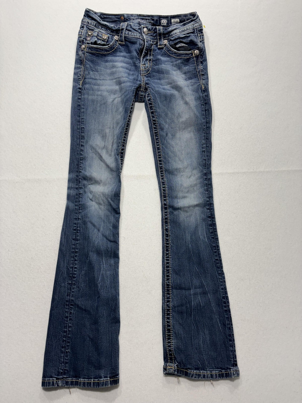 Miss Me Jeans Womens 27 Blue Signature Bootcut Low Rise Embellished 28x33