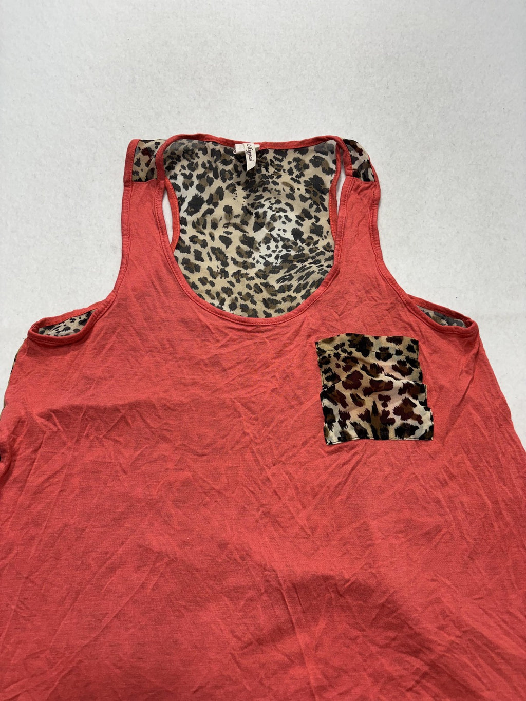 Lilypad Tank Top Womens Small Red Leopard Print Scoop Neck Racerback Pocket USA