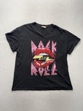 Refined Canvas Womens Large Black Rock And Roll Lips Graphic Tee V-Notch Shirt