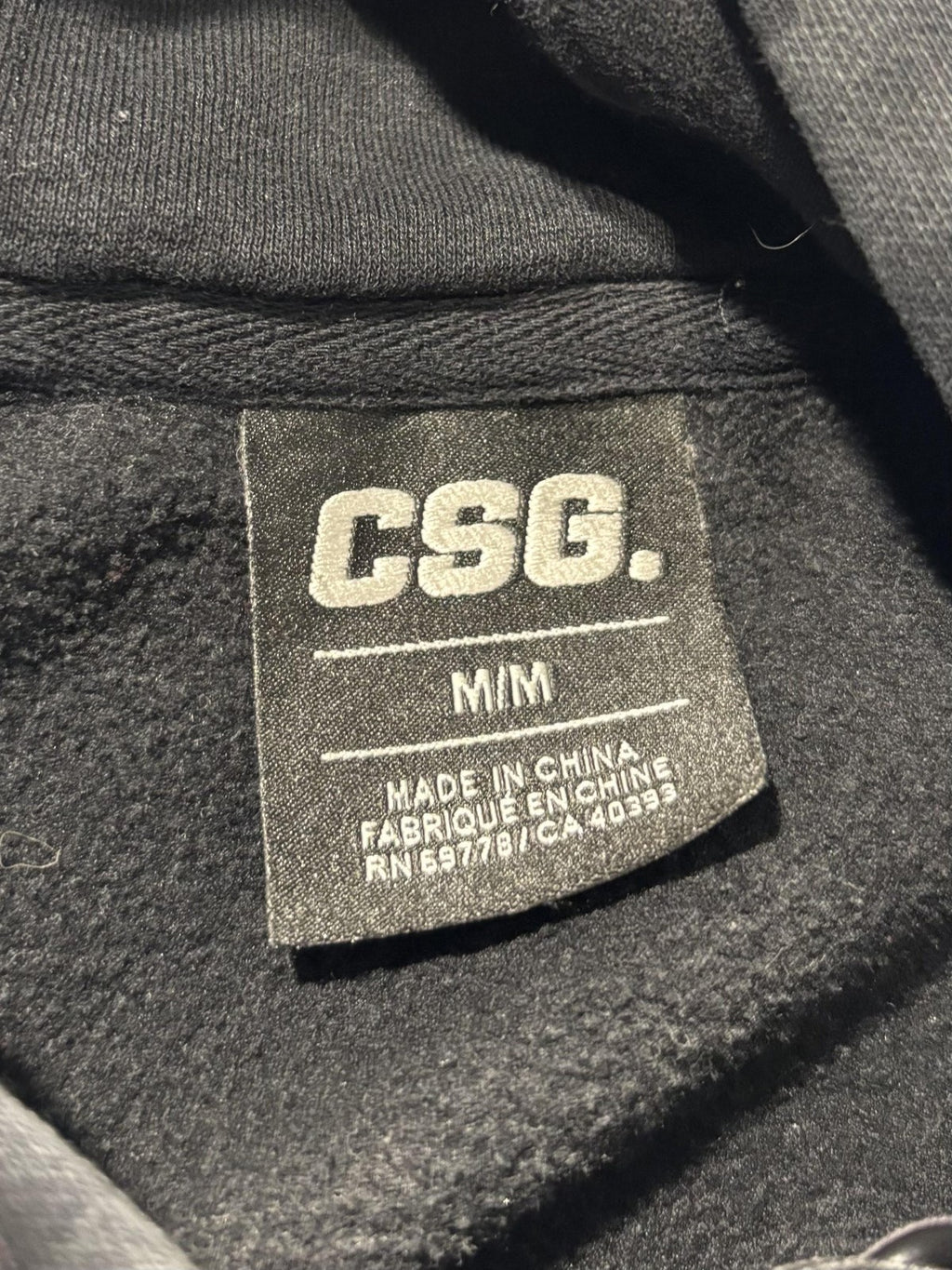CSG Hoodie Mens Medium Black Fleece Pullover Kangaroo Pocket Solid Casual