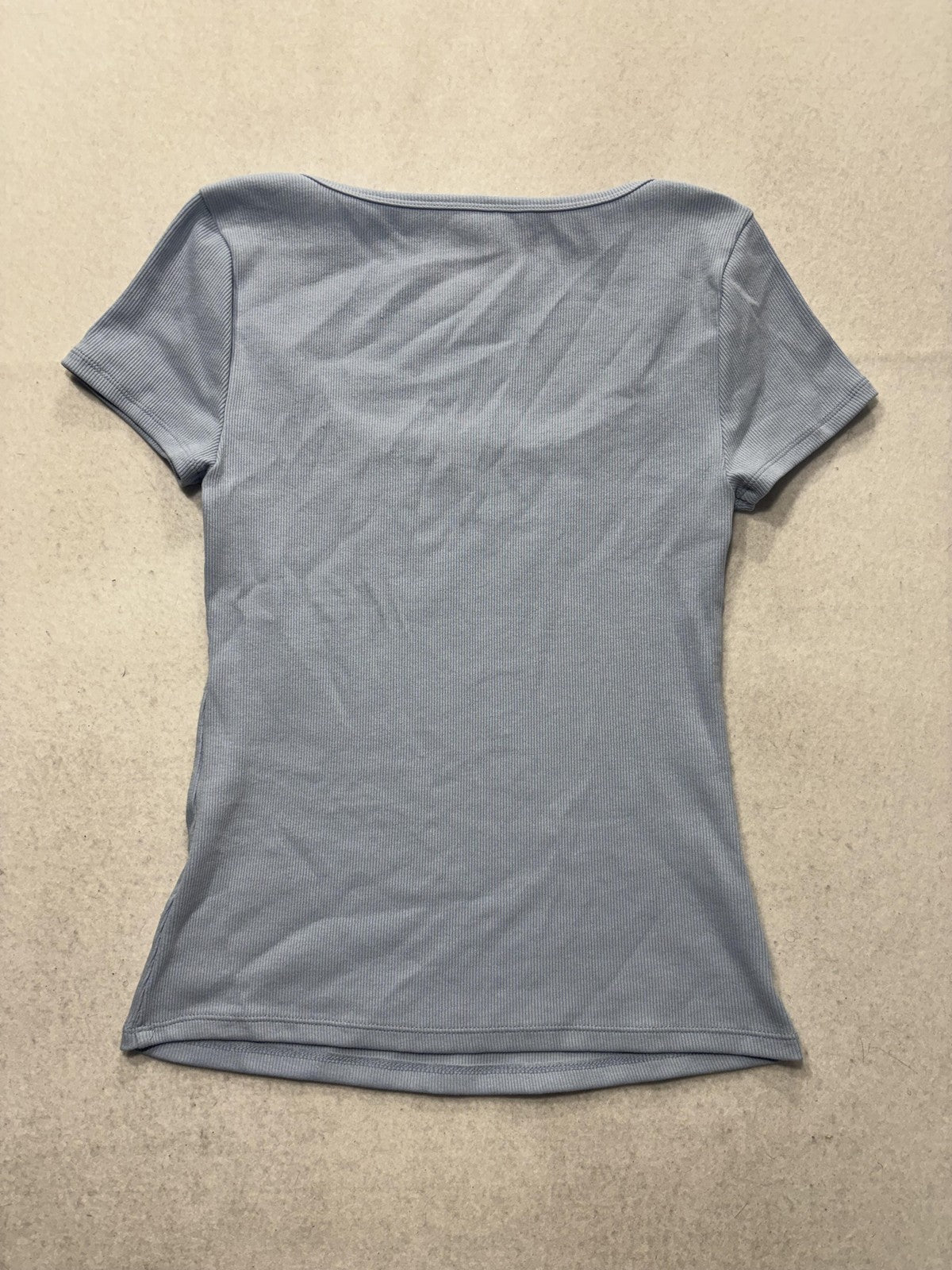 Old Navy Shirt Womens Small Blue Square Neck Short Sleeve Ribbed Tee Stretch