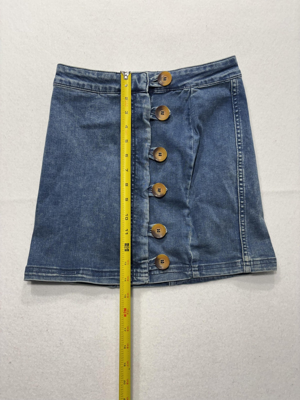 Free People Skirt Womens 4 Blue Denim Button Front A Line Mini Stretch