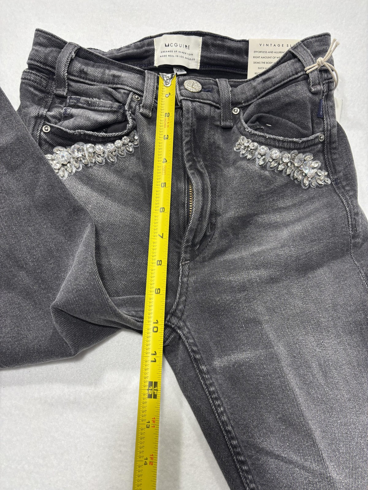 McGuire Bellwoods Vintage Slim Jeans Womens 25 Gray Beaded Rhinestone 25x30