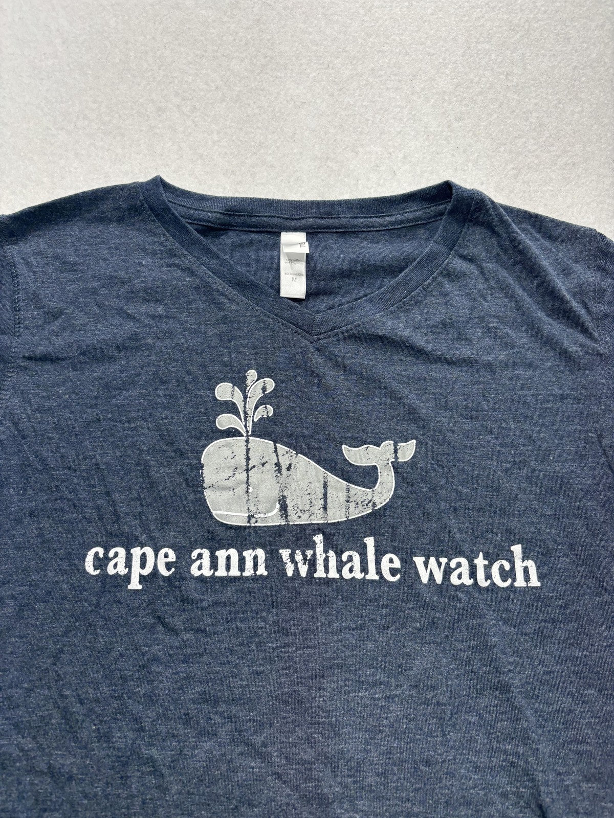 TEEMAX Shirt Womens Medium Blue Cape Ann Whale Watch Graphic V Neck Tee Casual