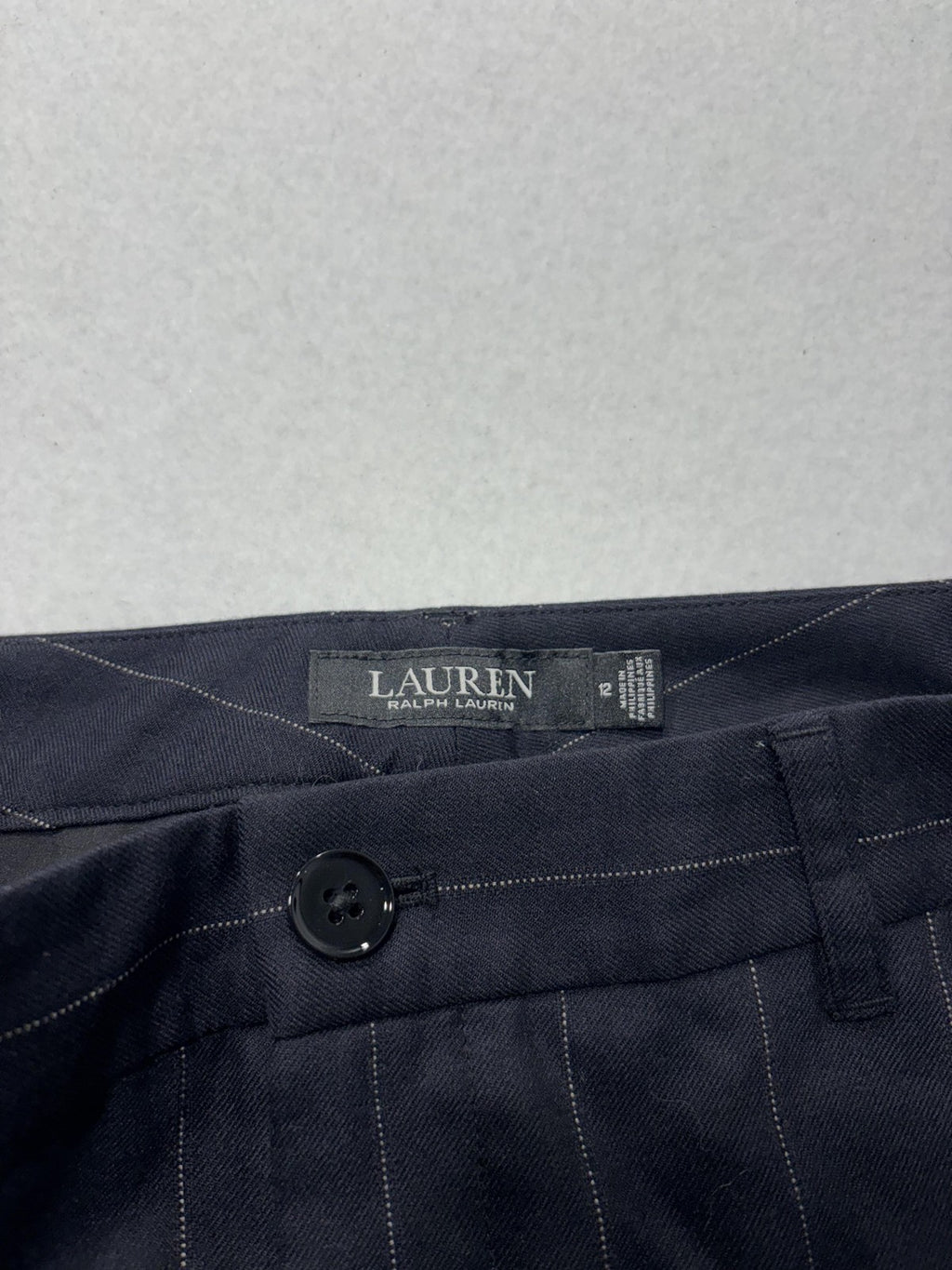 Lauren Ralph Lauren Dress Pants Womens 12 Black Pinstripe Straight Leg Twill