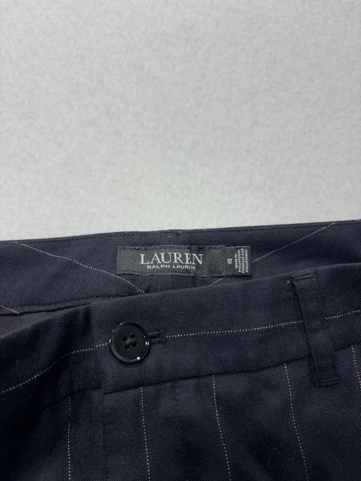 Lauren Ralph Lauren Dress Pants Womens 12 Black Pinstripe Straight Leg Twill