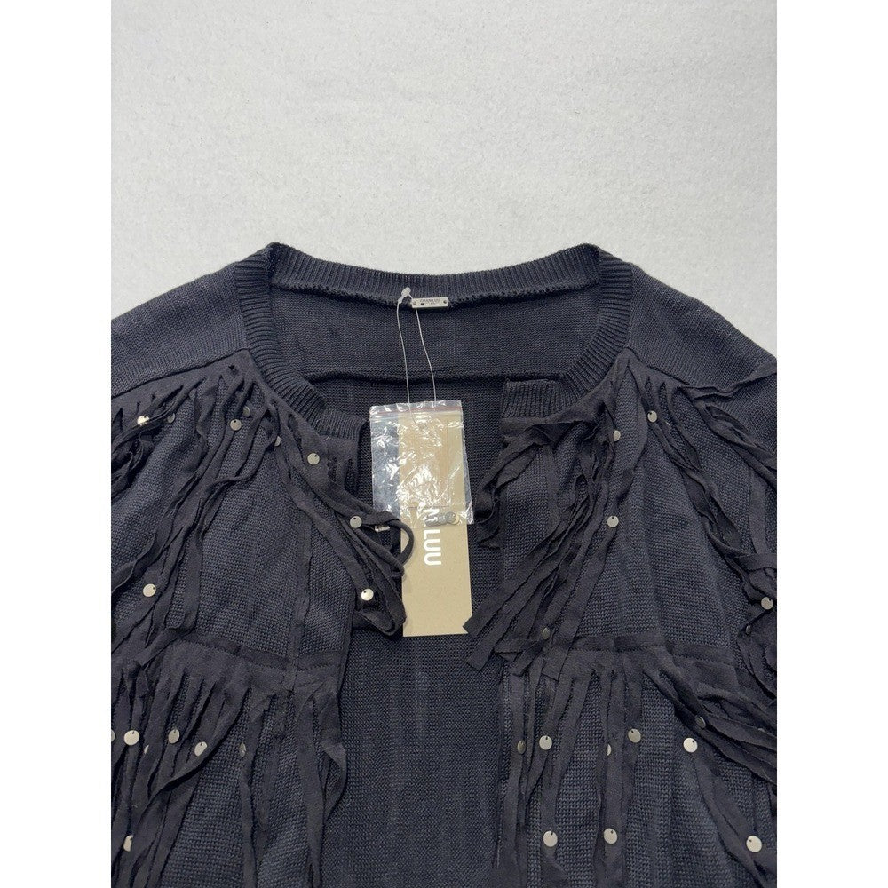 Chan Luu Cardigan Womens XS Black Fringe Sequin Knit Open Front Boho Long Sleeve