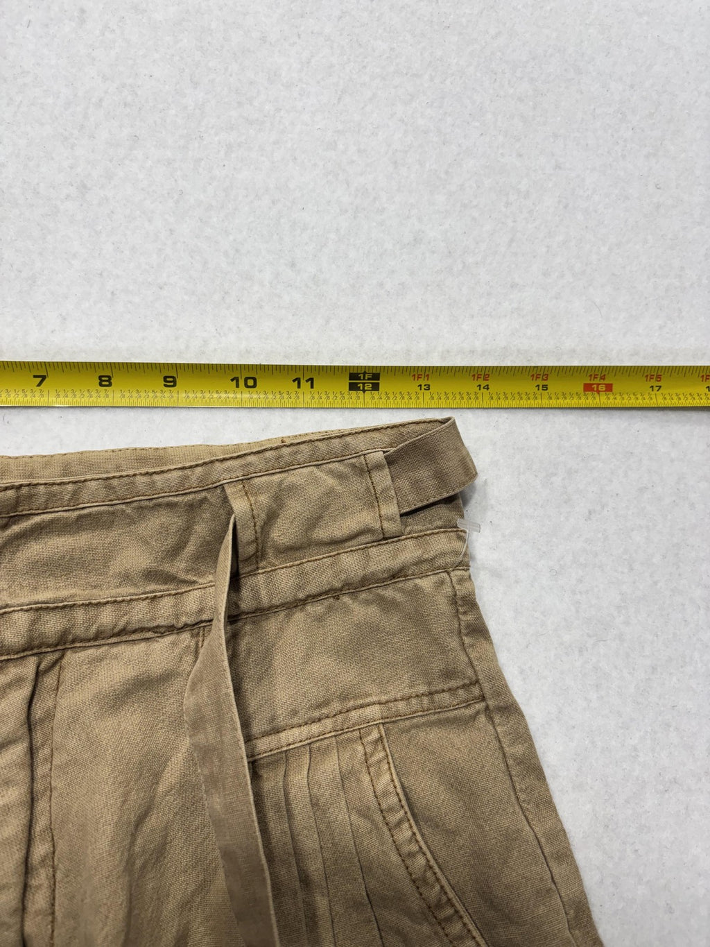 FP One Shorts Womens 4 Beige Chino Twill Belted Raw Hem Pleated Relaxed Fit