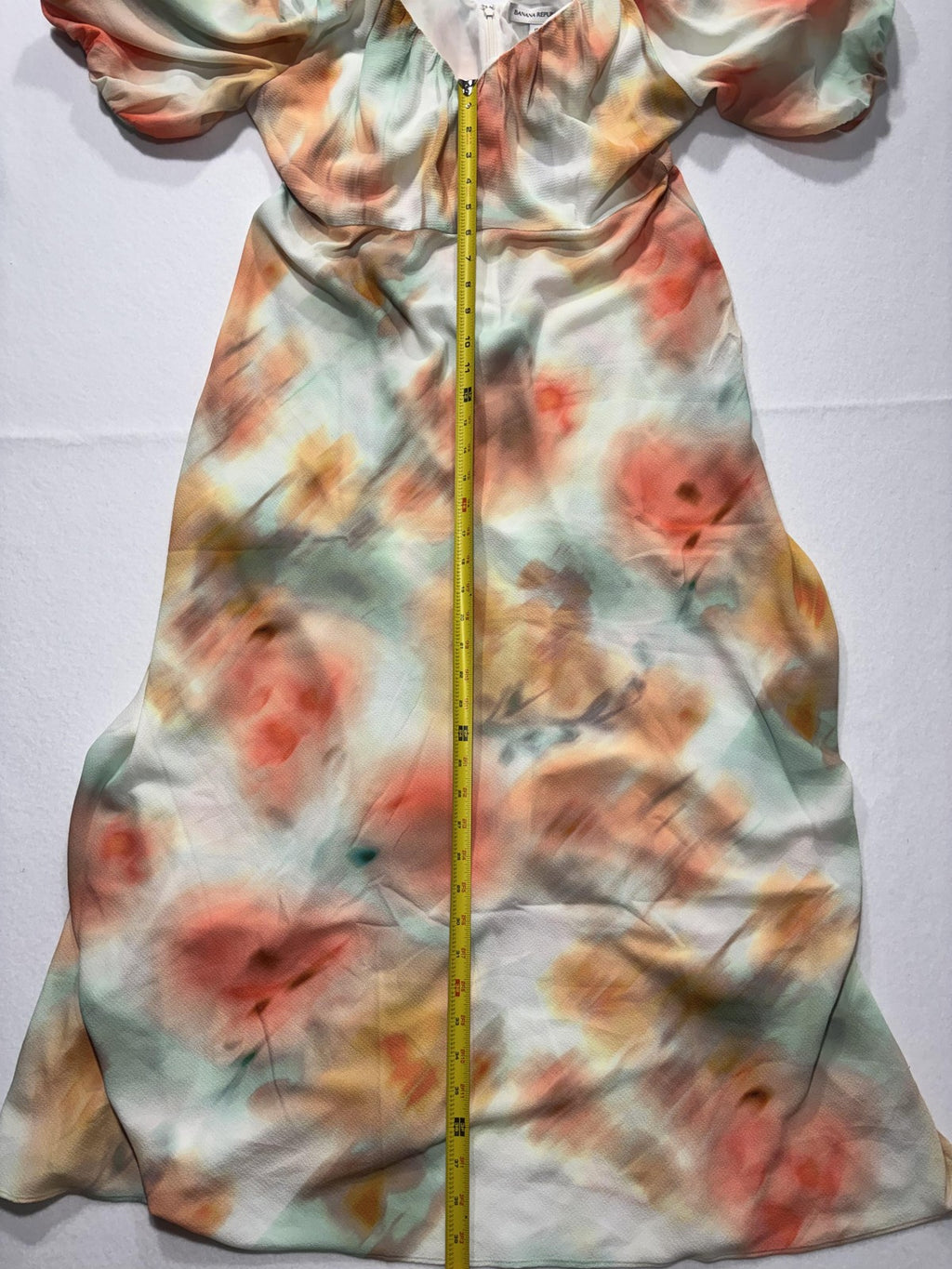 Banana Republic Dress Womens 10 Multi Floral V Neck Puff Sleeve Fit Flare Midi