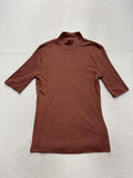A New Day Shirt Womens Small Brown Mock Neck Short Sleeve Ribbed Knit Tee Casual