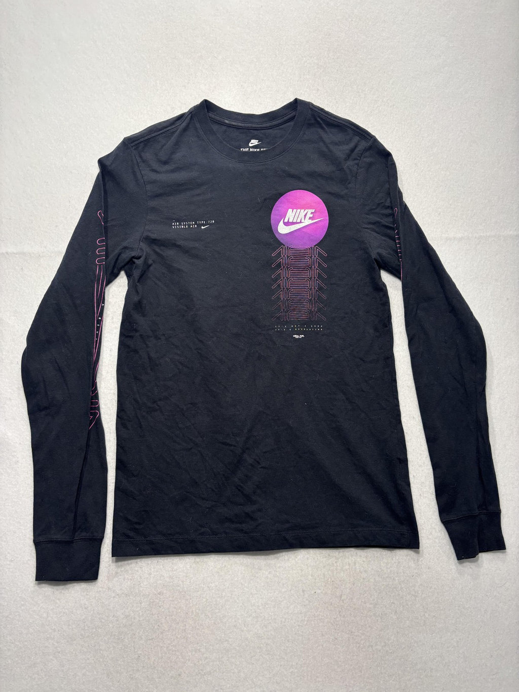 Nike Shirt Mens Small Black Nike Air 720 Purple Logo Long Sleeve Graphic Tee