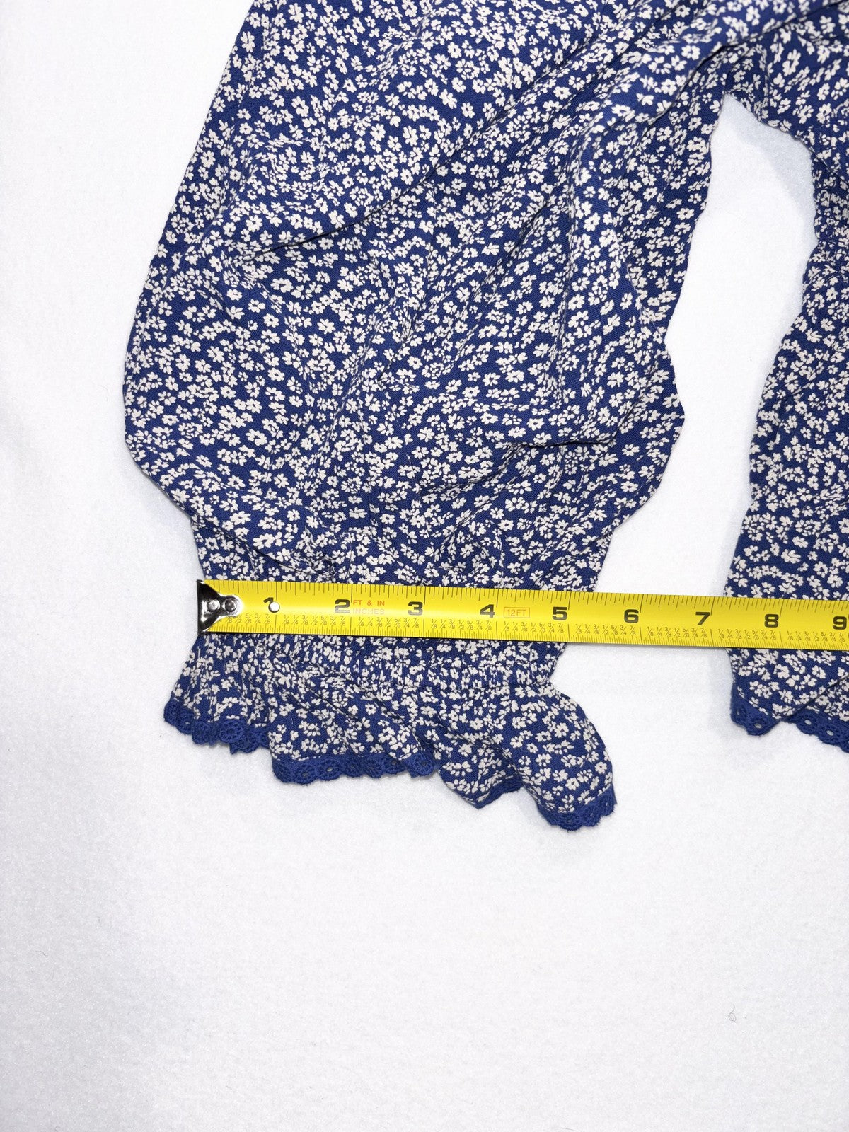 Free People Blouse Womens Large Blue Floral Off Shoulder Smocked Crop Top Boho