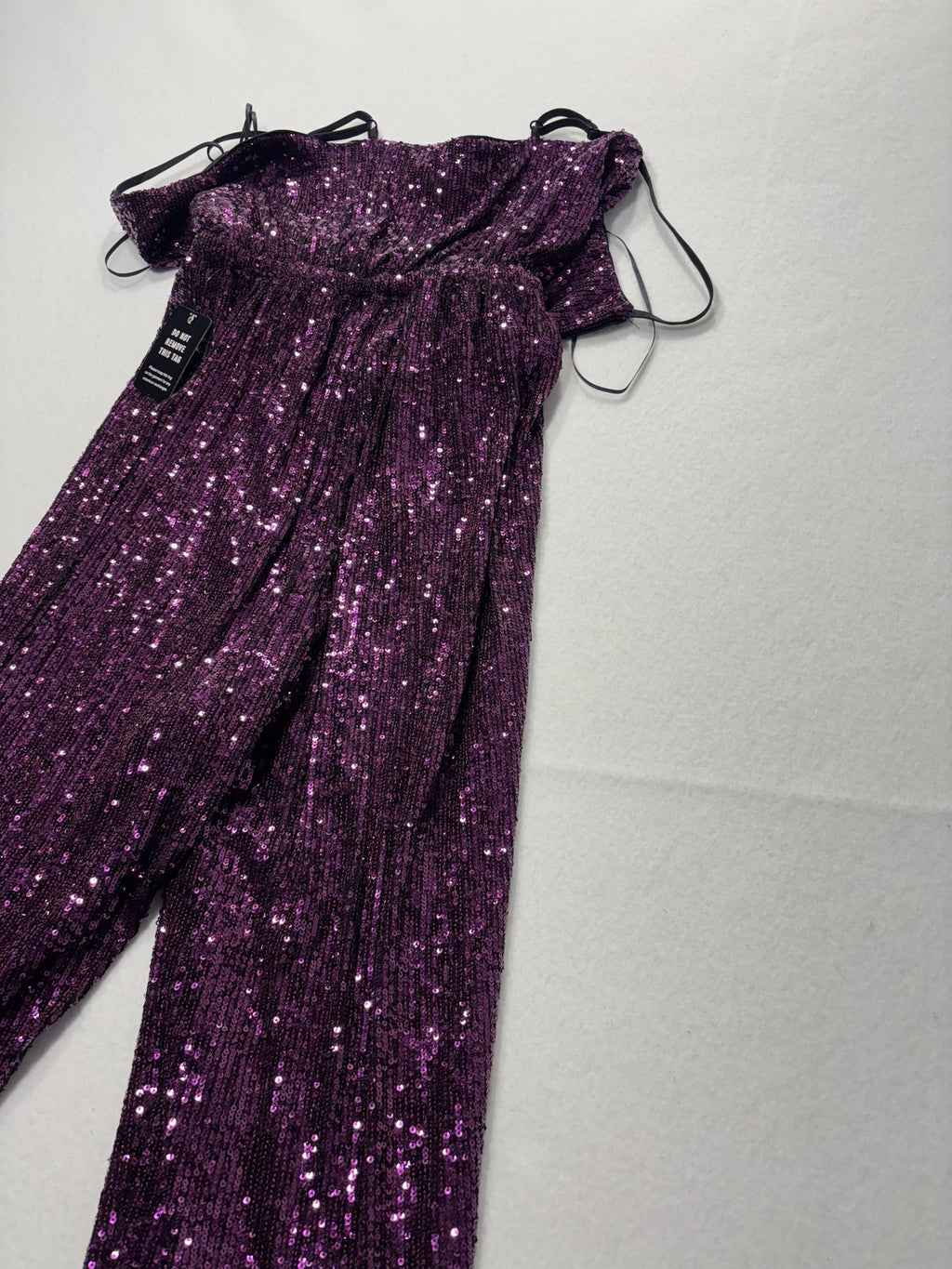 Express Jumpsuit Womens XS Purple Sequin V Neck Wide Leg Sleeveless Party Formal