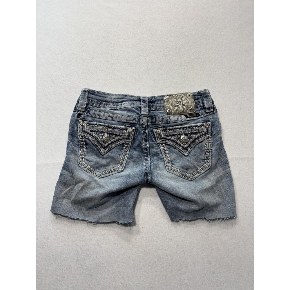 Miss Me Signature Skinny Shorts Womens 24 Blue Cut Off Embroidered Denim JP5038H