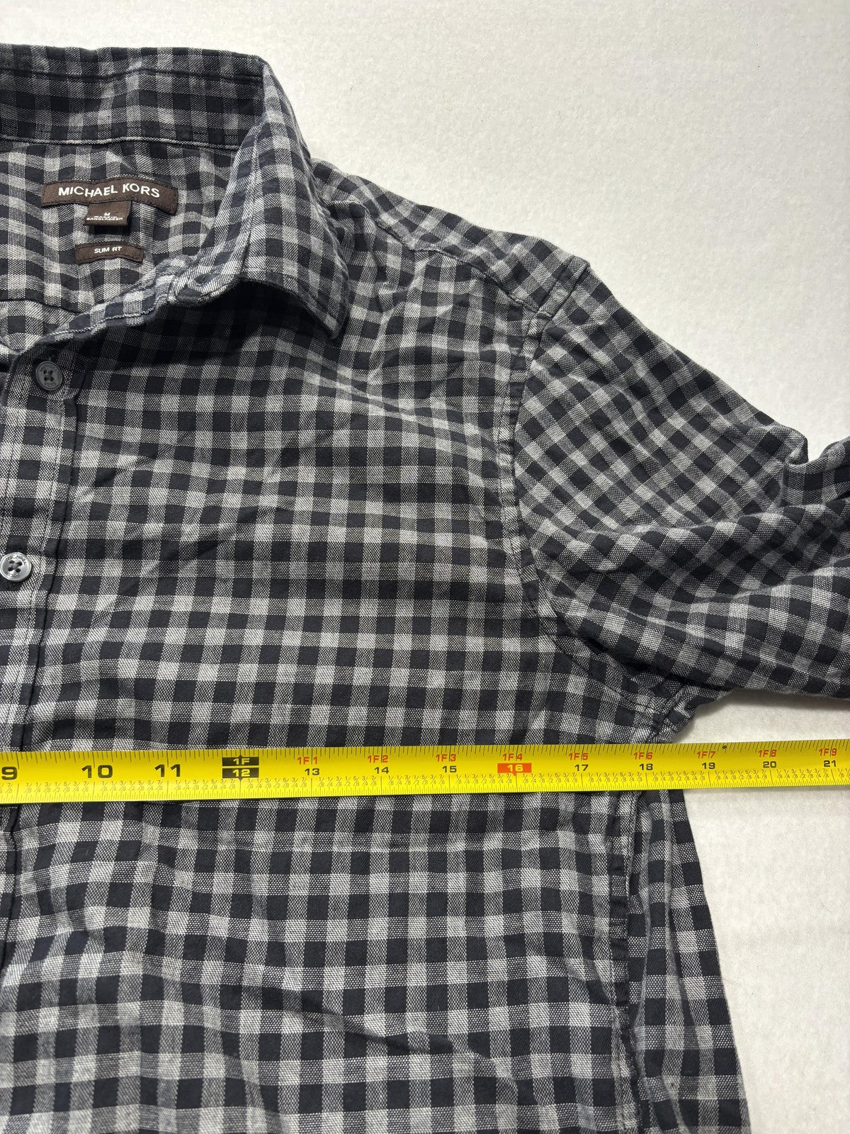 Michael Kors Shirt Mens Medium Gray Check Long Sleeve Button Up Slim Fit