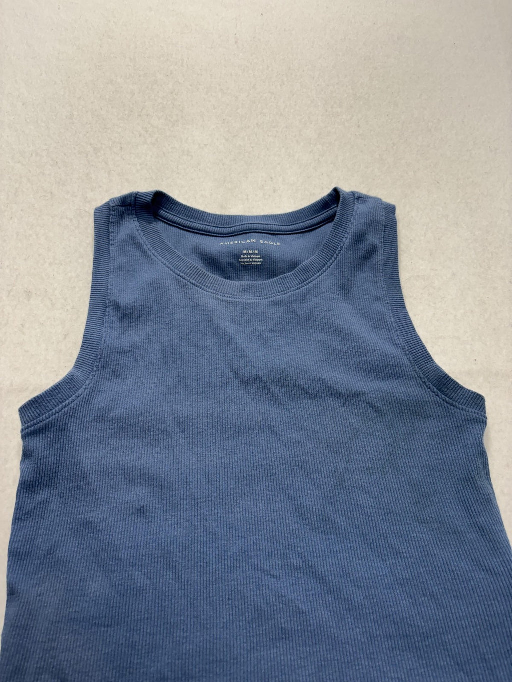 American Eagle Outfitters Tank Womens Medium Blue Crew Neck Ribbed Knit Basic